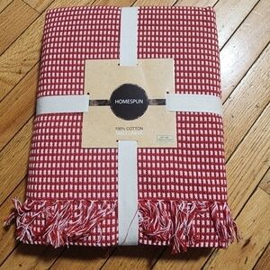 𝅺LINTEX Homespun Red 100% Cotton Tablecloth 60"X84"